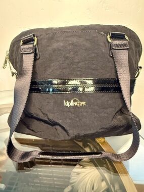 Kipling Black Nylon Shoulder Bag with Glossy Trim